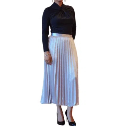 Rebecca Taylor Windowpane Silk Pleated Skirt In Champagne