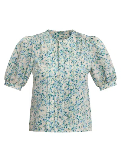 Rebecca Taylor Women's Bellamy Tieneck Floral Silk Blouse In Green