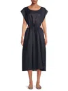 Rebecca Taylor Women's Cutout Silk Ramie Midi Dress In Navy
