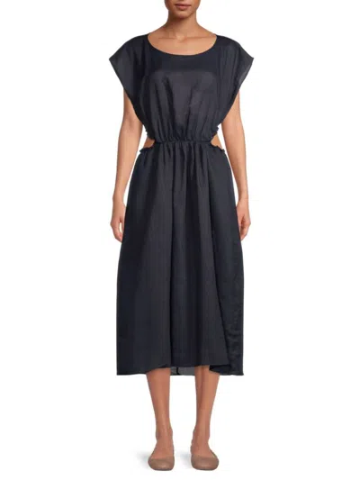 Rebecca Taylor Women's Cutout Silk Ramie Midi Dress In Navy