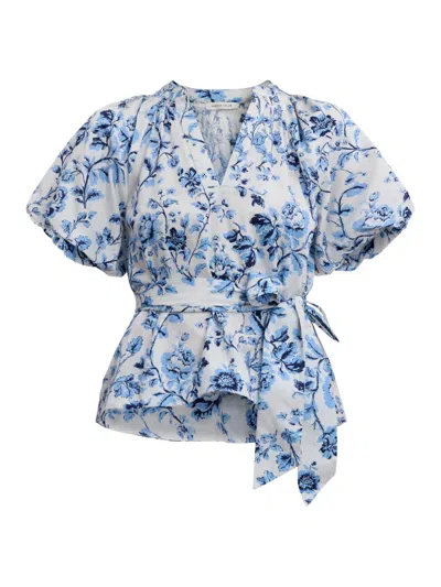 Rebecca Taylor Emelia Printed Blouse In Blue