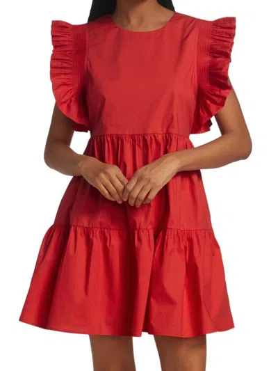 Rebecca Taylor Women's Flutter Sleeve Tiered Minidress In Red