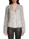 Rebecca Taylor Women's Forget Me Not Silk Pintuck Blouse In Ivory Combo