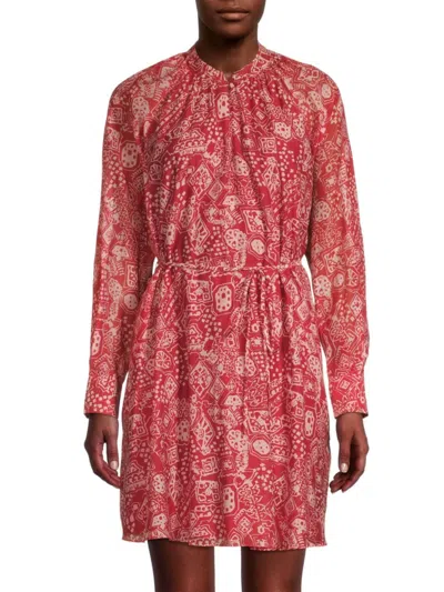 Rebecca Taylor Women's Labyrinth Long-sleeve Shirt Dress In Labrynth Red Clay Combo