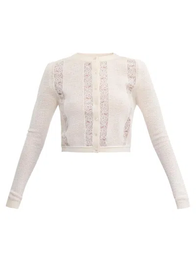 Rebecca Taylor Rhea Lace Knit Cardigan In White