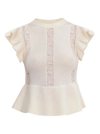 Rebecca Taylor Rhea Lace Knit Sweater In White