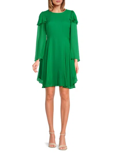 Rebecca Taylor Women's Ruffle Silk Mini A Line Dress In Jade