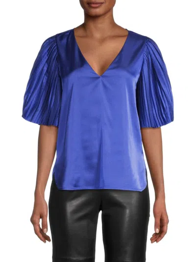 Rebecca Taylor Women's Satin Pleated-sleeve Blouse In Cobalt Blue