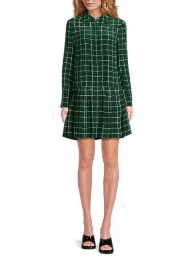 Rebecca Taylor Women's Windowpane Silk Mini Shirtdress In Green