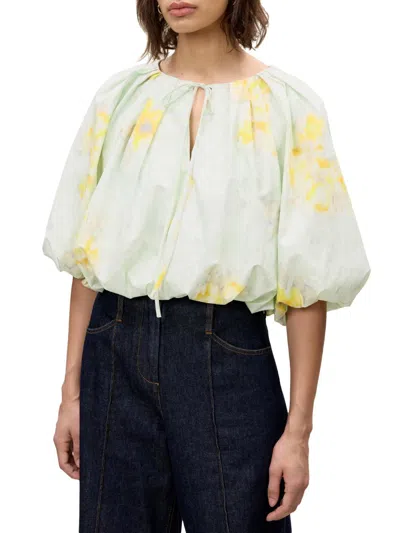 Rebecca Taylor Yara Poplin Bubble Top In Sage Combo In Multi