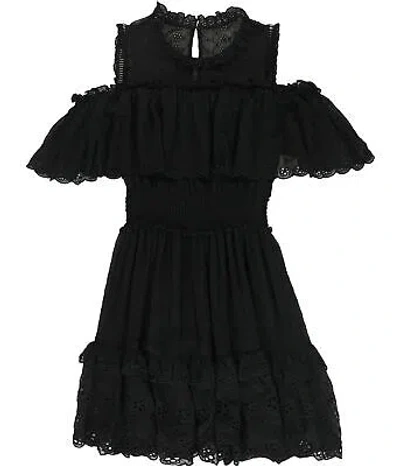 Pre-owned Rebecca Taylor Womens Cold Shoulder Flounce Dress, Black, 8