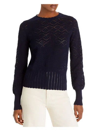 Rebecca Taylor Womens Pointelle Crew Neck Pullover Sweater In Blue