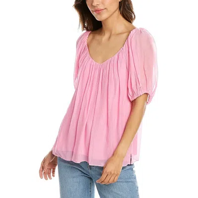 Rebecca Taylor Womens Sheer Bishop Pullover Top In Pink