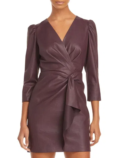 Rebecca Taylor Womens Vegan Leather Plunging Wrap Dress In Purple