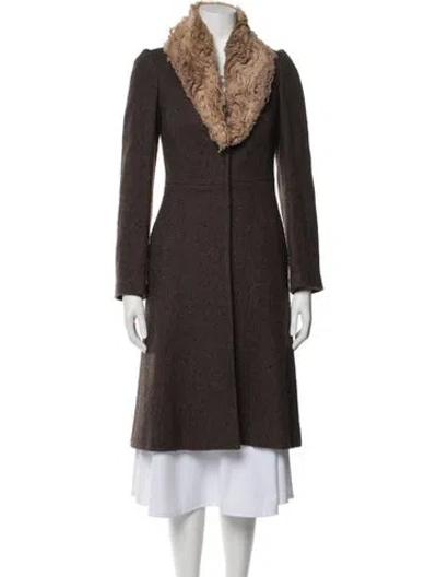 Pre-owned Rebecca Taylor Wool Faux Fur Coat In Brown