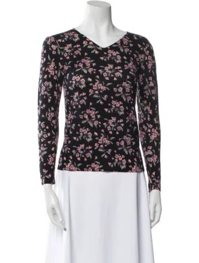Pre-owned Rebecca Taylor Wool Floral Print Sweater In Black