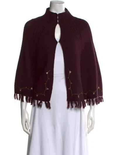 Pre-owned Rebecca Taylor Wool Floral Print Sweater In Burgundy
