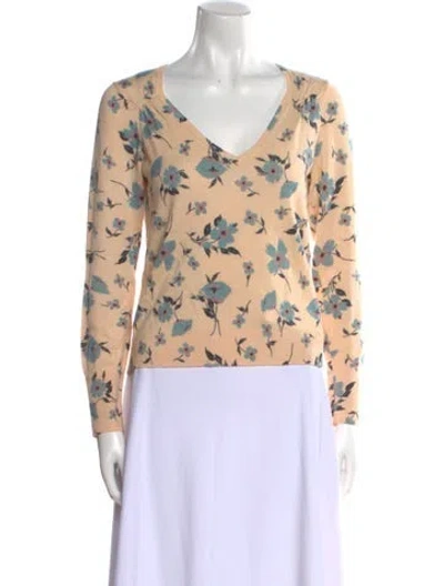 Pre-owned Rebecca Taylor Wool Floral Print Sweater In Orange