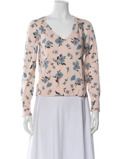 Pre-owned Rebecca Taylor Wool Floral Print Sweater In White
