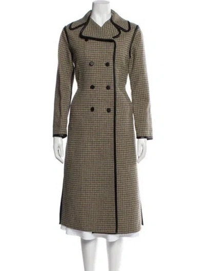 Pre-owned Rebecca Taylor Wool Plaid Print Trench Coat In Neutral