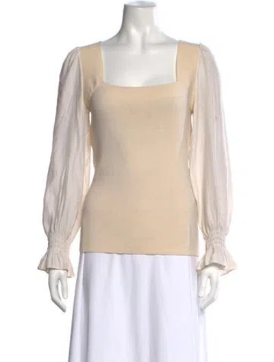 Pre-owned Rebecca Taylor Wool Square Neckline Sweater In Neutrals