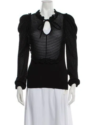 Pre-owned Rebecca Taylor Wool Tie Neck Sweater In Black