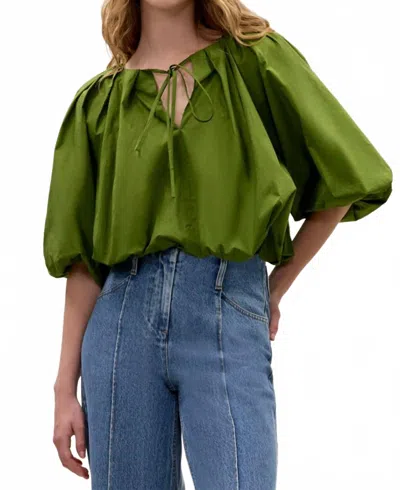 REBECCA TAYLOR YARA POPLIN BUBBLE TOP IN MEADOW