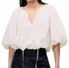 Rebecca Taylor Yara Poplin Bubble Top In Milk In White