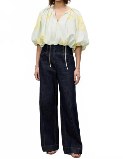 REBECCA TAYLOR YARA POPLIN BUBBLE TOP IN SAGE COMBO