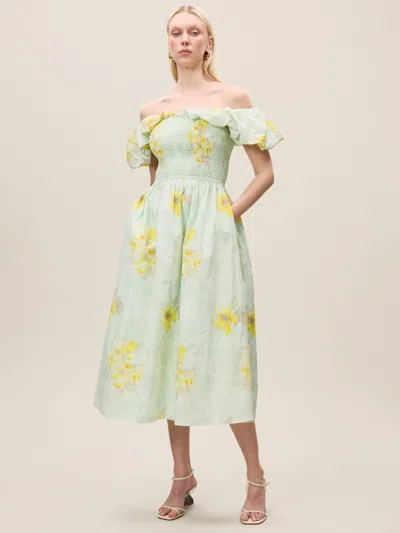 Rebecca Taylor Yara Poplin Midi Dress In Sage Combo
