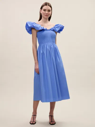 Rebecca Taylor Yara Poplin Midi Dress In Blue