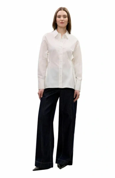 Rebecca Taylor Yara Poplin Shirt In Milk