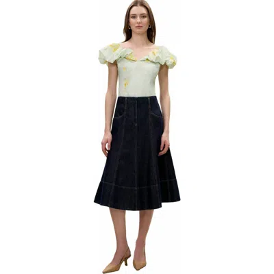 Rebecca Taylor Yara Poplin Top In Sage Combo