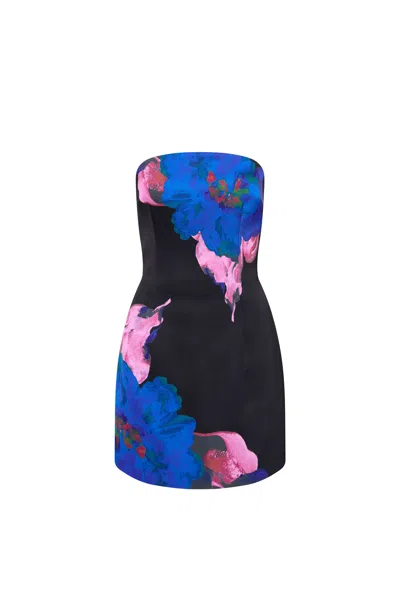 Rebecca Vallance Acid Bloom Strapless Mini Dress In Black