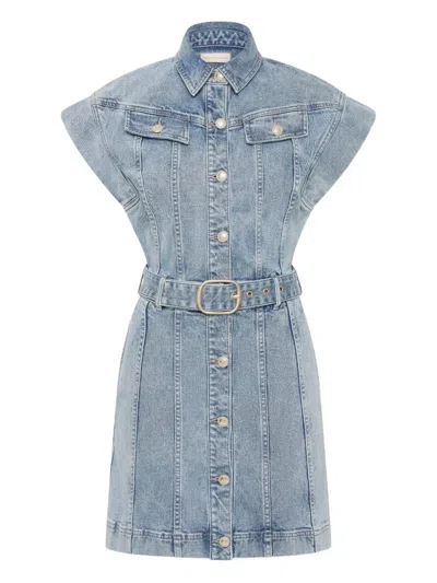 Rebecca Vallance Adian Button-down Belted Mini Dress In Blue