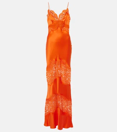 Rebecca Vallance Adira Lace-trimmed Silk Satin Slip Dress In Orange