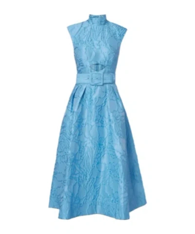 Rebecca Vallance Aegir Belted Jacquard Midi Dress In Blue