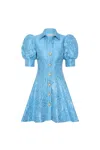 Rebecca Vallance Puff-sleeve Button Aegir Mini Dress In Blue