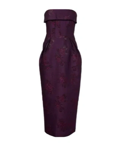 Rebecca Vallance Strapless Floral-brocade Midi Dress In Purple
