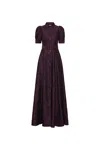 Rebecca Vallance Afina Belted Floral Brocade Gown In Black