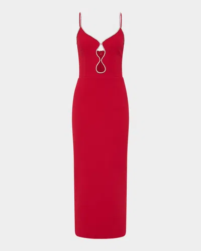 Rebecca Vallance Akari Crystal-trim Cutout Midi Dress In Red