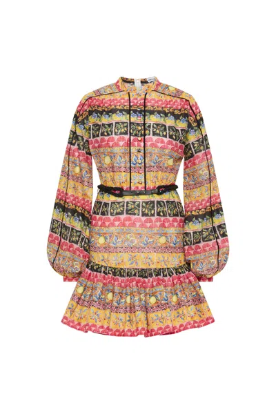 Rebecca Vallance Alessia Long Sleeve Mini Dress In Multi