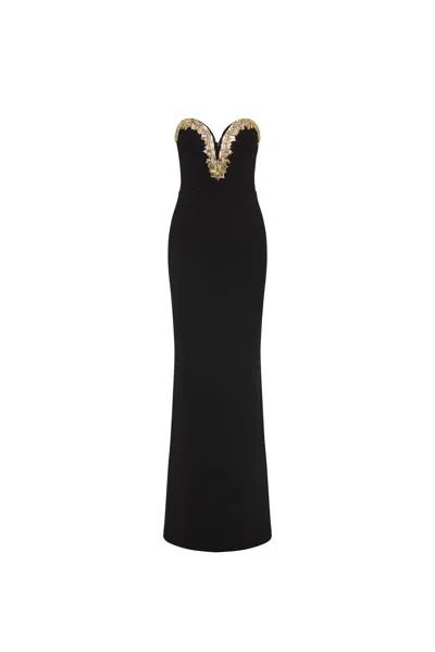 Rebecca Vallance Alexandrite Embellished Cady Gown In Black