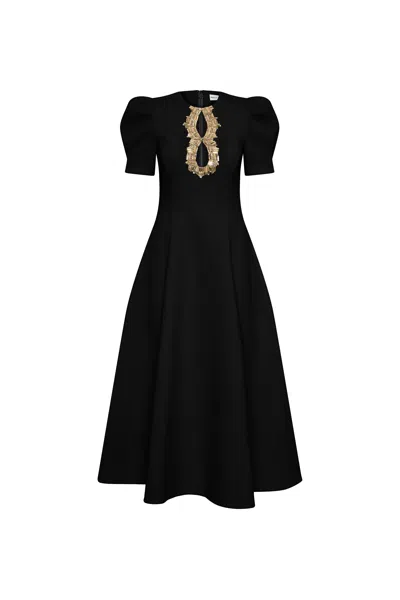 Rebecca Vallance Alexandrite Short Sleeve Midi Dress In Black