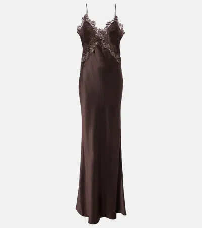 Rebecca Vallance Allegra Silk Maxi Dress In Chocolate