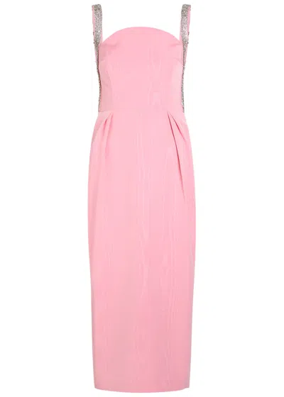 Rebecca Vallance Amaro Crystal-embellished Pleated Taffeta Midi Dress In Pink