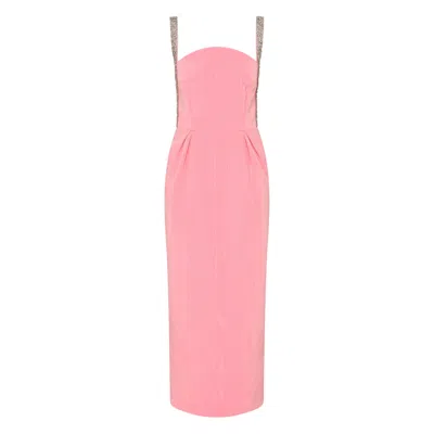 Rebecca Vallance Amaro Crystal-embellished Pleated Taffeta Midi Dress In Pink