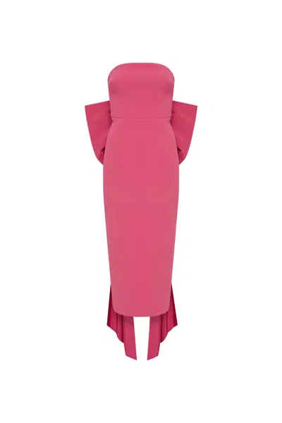 Rebecca Vallance Anais Oversize-bow Strapless Midi Dress In Pink