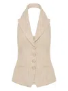 Rebecca Vallance Andy Halterneck Buttoned Vest In Neutral