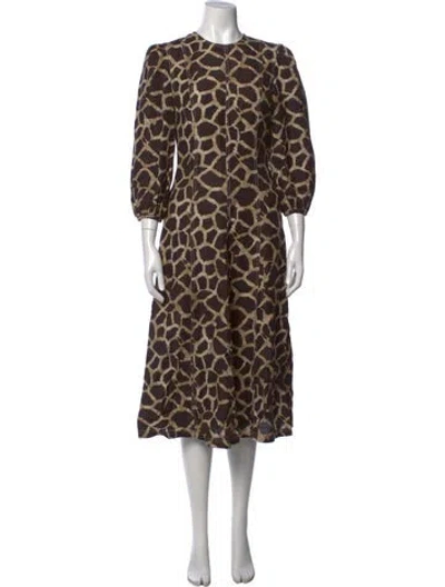 Pre-owned Rebecca Vallance Animal Print Midi Length Dress In Brown